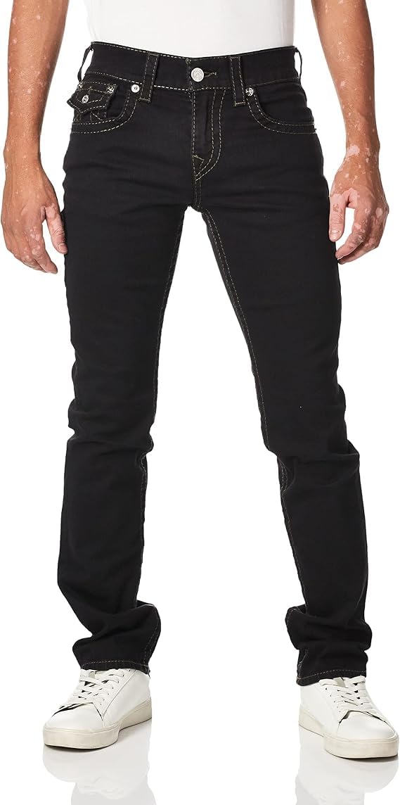 True Religion Ricky ブラック　白ステッチ29 True Religion Men's Ricky Big T Straight Jean with Back Flap