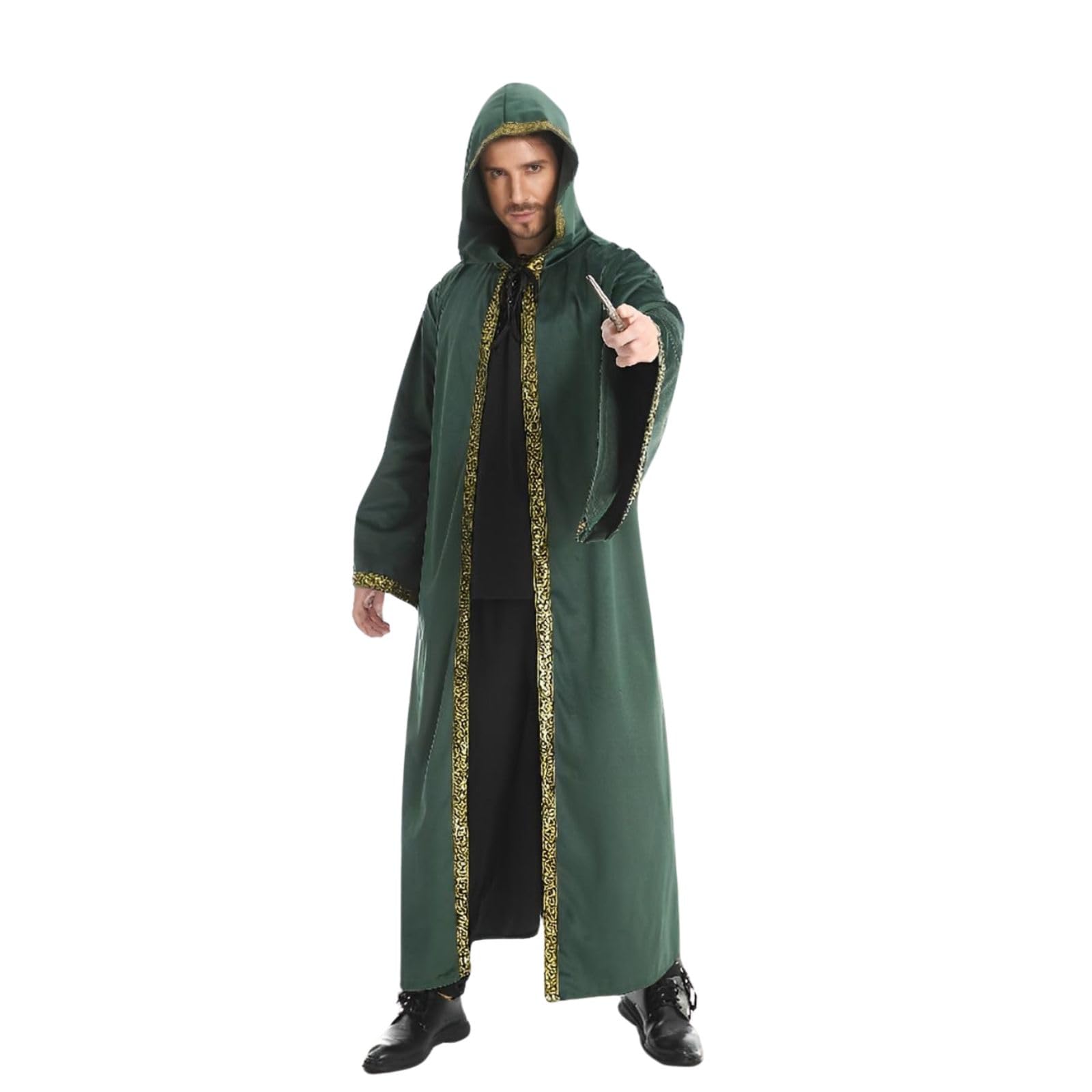 RRCBMD Wizard Cape Hooded Wizard Robe Men Cloak with Sleeves Robe Costume Wizard Outfit Wizard Robes Adult Men (Green-150CM) - Image 4