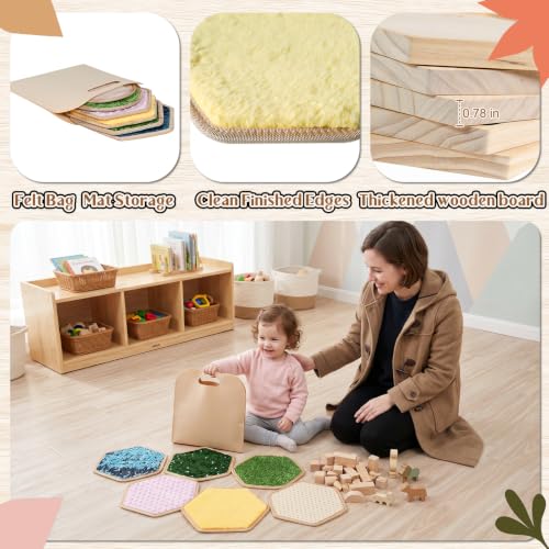 Image of 13-Piece Wooden Sensory Wall Panel Set with Double-Sided Activities,Hexagon | Double-Sided Tactile Boards with Interchangeable Texture Pads,Fine Motor & Finger Tracing Paths