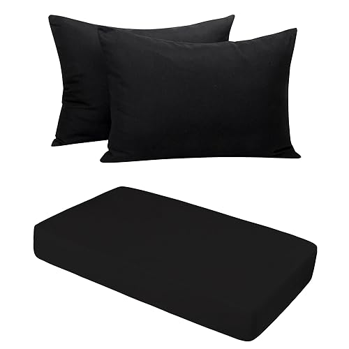 NTBAY Cuna ajustable de microfibra (28 x 52 pulgadas) y fundas de almohada con cremallera (13 x 18 pulgadas), color negro