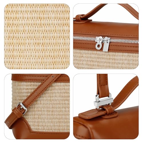 KKXIU Straw Crossbody Bags for Women,Top Handle Beach Bag & Clutch Raffia Summer Purse Shoulder Handbags with Adjustable Belt4