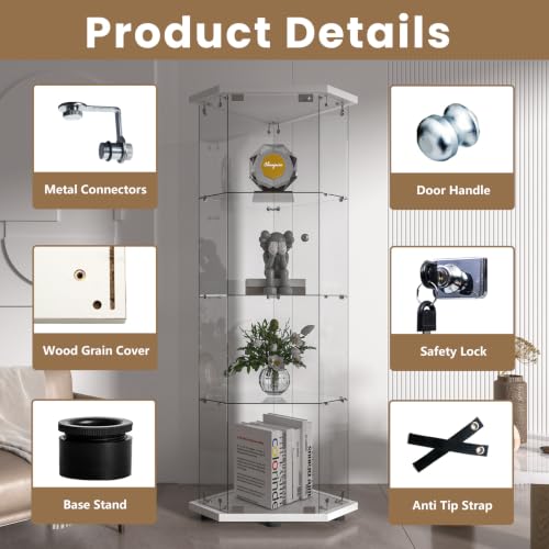 Image of LFT HUIMEI2Y 4-Tier Glass Corner Cabinet with Lock, Display Case White