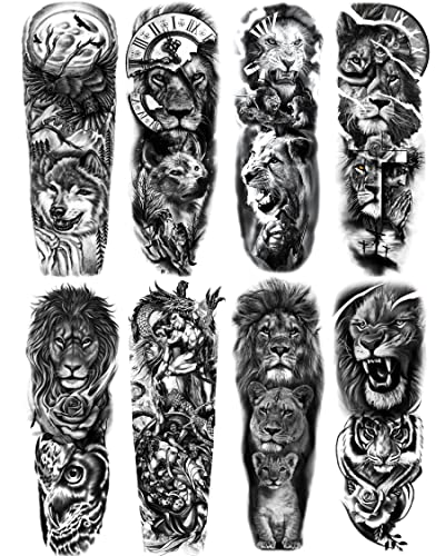 PADOUN Animal Temporary Tattoo Sleeve, 8-Sheet Large Temporary Tattoos Women