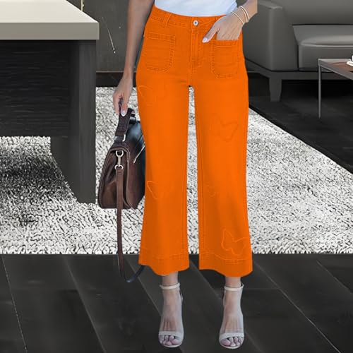 Women's Cropped Wide Leg Jeans Butterfly Elastic High Waisted Baggy Flared Jeans Trendy Stretchy Denim Pants4