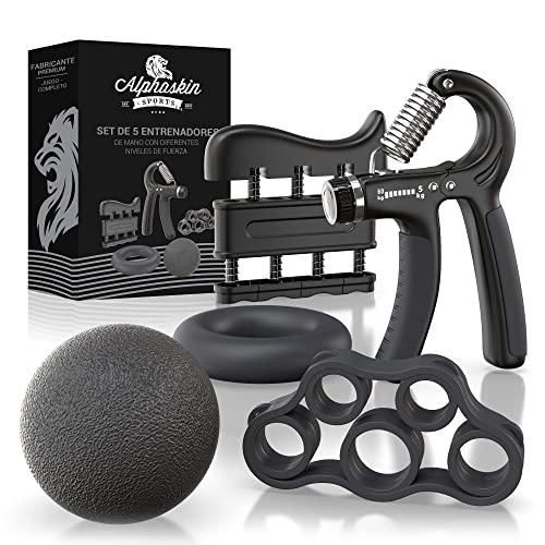 ALPHASKIN© Hand Grip, Accesorios para Gym, Fortalecedores de Mano para Entrenar el Agarre, la Fuerza de Los Dedos, la muñecas, el Antebrazos Fortalecer, Juego de 2 o 5