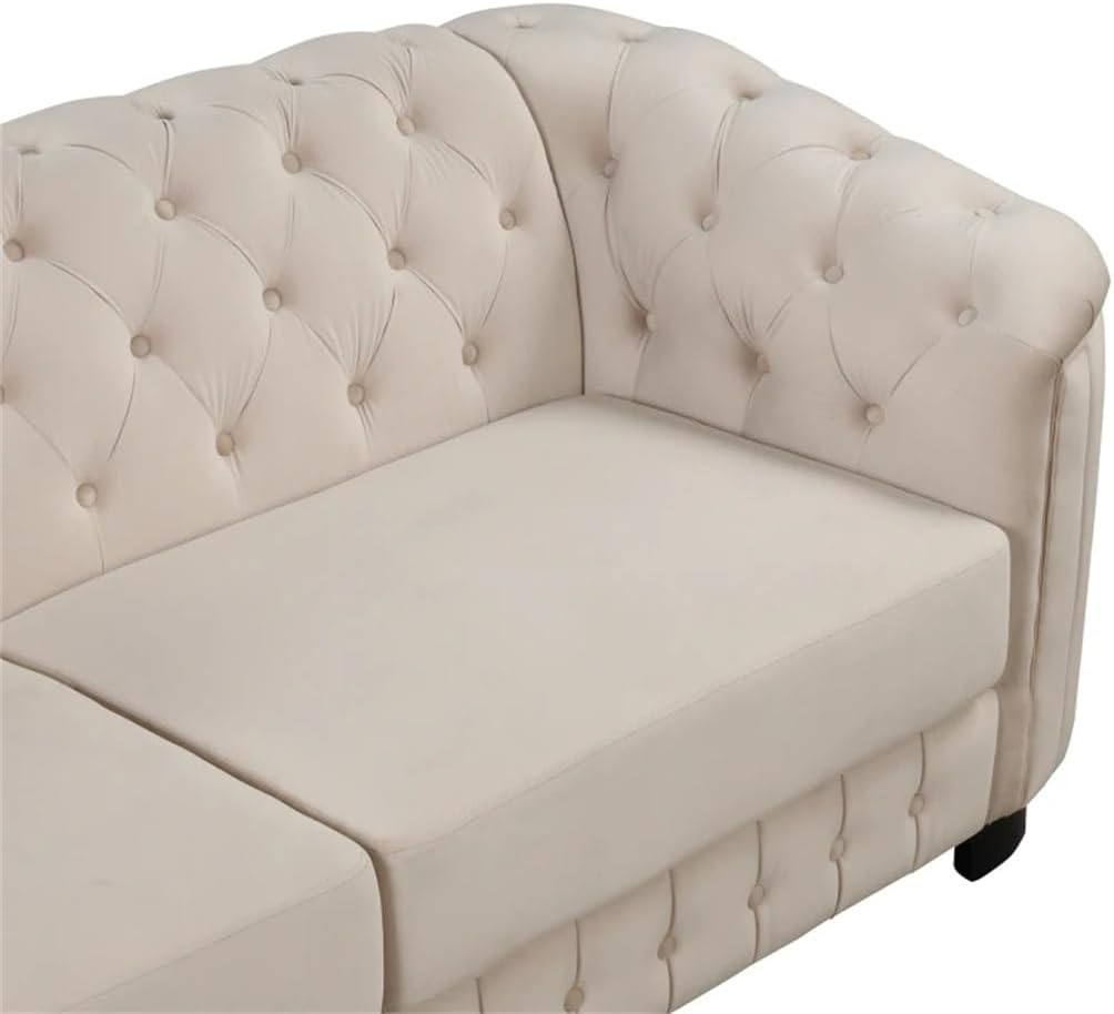 Beige 64" Velvet Upholstered Loveseat Sofa, with Thick Removable Seat Cushion,2-Person Couch