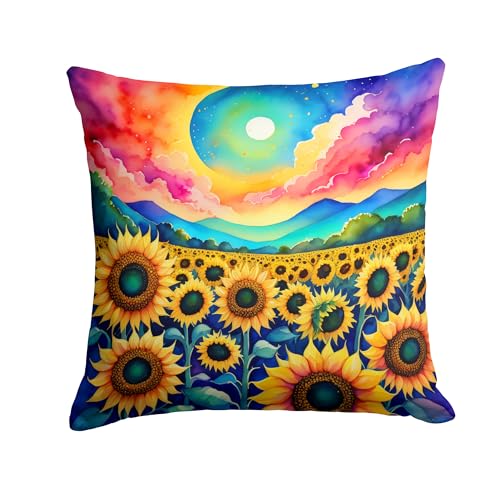 Caroline's Treasures DAC1993PW1818 Colorful Sunflowers Fabric Decorative Pillow Machine Washable, Indoor Outdoor Decorative Pillow for Couch, Bed or Patio, 18Hx18W