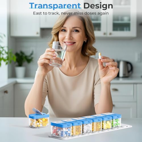 Image of Odaro Extra Large Weekly Pill Organizer, XL Pill Box 7 Day Am Pm, Jumbo Medicine Organizer 2 Times A Day to Hold Daily Medicine Vitamin and Supplements - Blue
