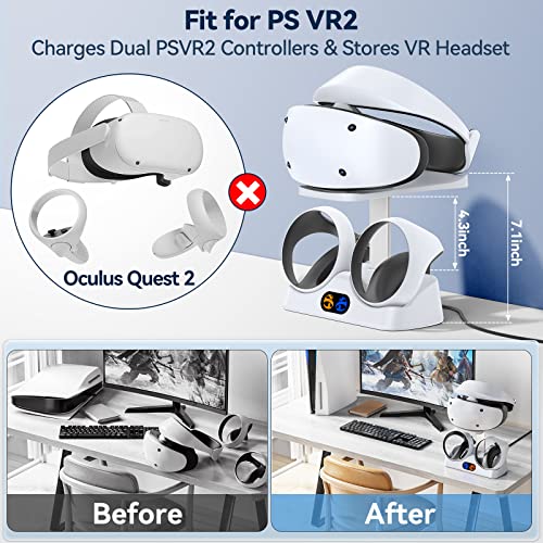 Image of Controller Charging Dock for PS5 VR2, PSVR 2 Charging Station with VR Headset Holder Display Stand, PS VR2 Controller Charger for PSVR2 Accessories with Led Indicator, 2 Magnetic Clasp & Type-C Cable