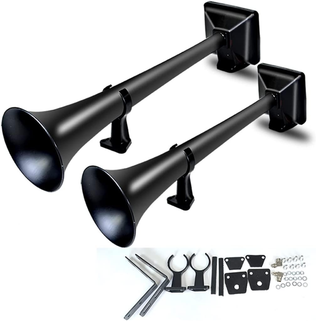 GENYS Air Car Horns,24V Truck Train Air Horn, Double Trumpet Car Horn,with Mounting Accessories,Electric Air Horn with Raging Sound (Size : Set 2)