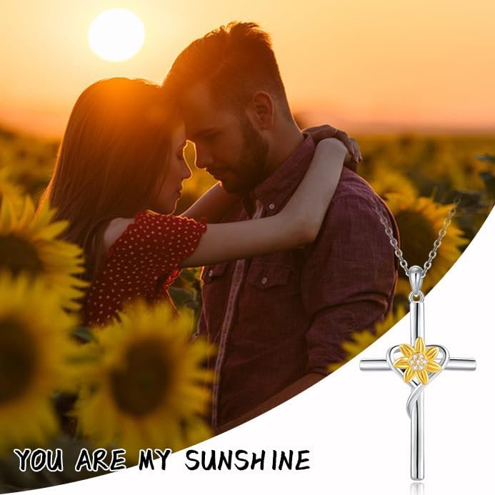 Sunflower Necklace for Women Sterling Silver Sunflower Cross Pendant Sunflower Heart Jewelry Graduation Gifts for Her Girlfriend Wife - Image 4