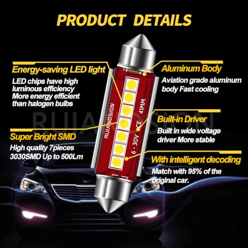 Lámpara LED Ruiandsion 41mm Blanca para Auto Pack 2 miniatura 4
