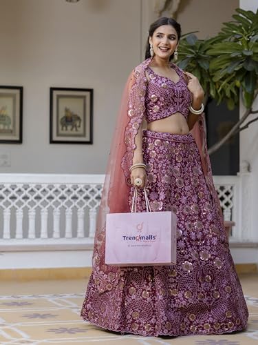 Image of TRENDMALLS Women's Art Silk Heavy Embroidery With Sequence Work Lehenga Choli Unstitch Blouse with Dupatta (New-Bridal-Latest-Wedding-Sequence-Lehenga-Designer)