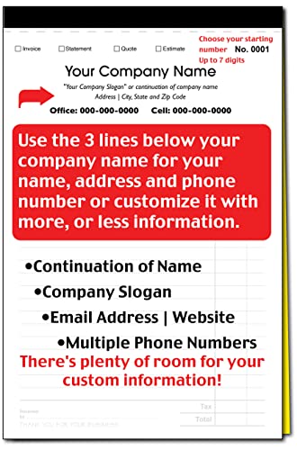 Custom Sales, Invoice, Statement, Estimate, Quote, Personalized Multipurpose Duplicate Carbonless Form With Your Company Name - 2 Books (100 Sets) Numbered #TOP1