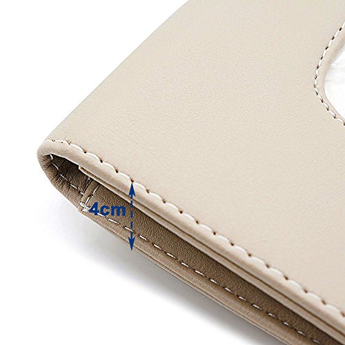 LOCEN Car Tissue Holder Visor Car Visor Tissue Holder Box Automotive Sun Visor Napkin Holder Leather Paper Pouch Case Clip for Car Vehicle Auto Beige - Thumbnail 5