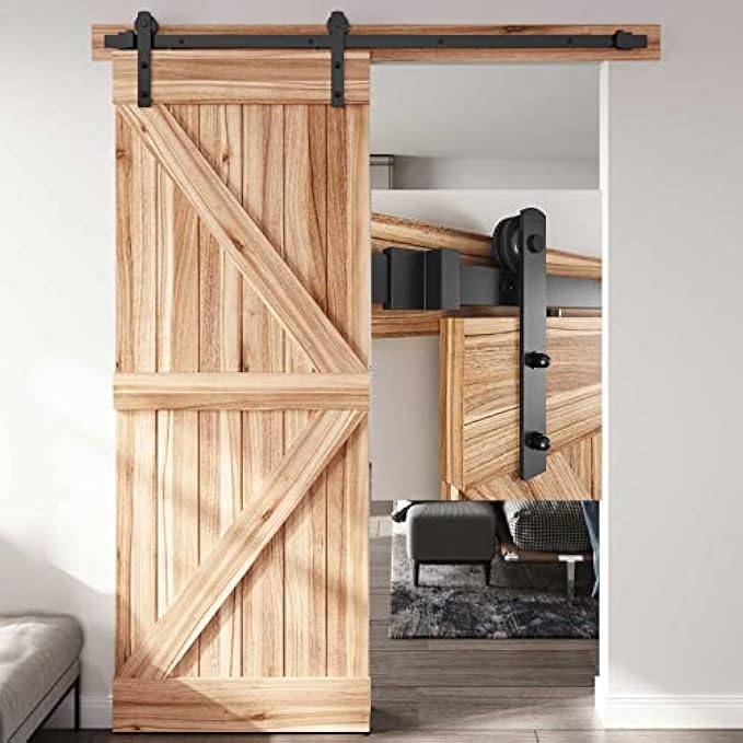 EaseLife 5 FT Heavy Duty Sliding Barn Door Hardware Track Kit,Straight Pulley,Slide Smoothly Quietly,Easy Install (5FT Track Kit for 26"~30" Wide Single Door)
