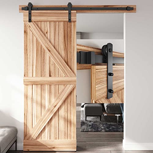 EaseLife 5 FT Sliding Barn Door Hardware Track Kit,Straight Pulley,Slide Smoothly Quietly,Easy Install (5FT Track Kit for 26"~30" Wide Single Door)