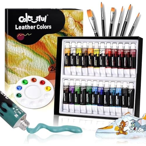 Colorful Acrylic Leather Paint for Shoe Painting- 24 Colors Leather Paint for Bag & Wallet Decor, Leather Jacket Care, Crafts DIY & Customizing Leathe
