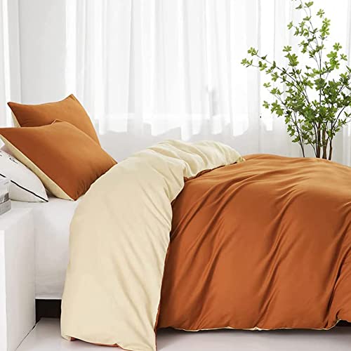 Couturebridal Burnt Orange Duvet Cover Queen Reversible Cream Beige Duvet Cover With Zipper Corner Ties 3 Pieces Soft Microfiber Solid Minimalist Bedding Set For Men Women #TOP6