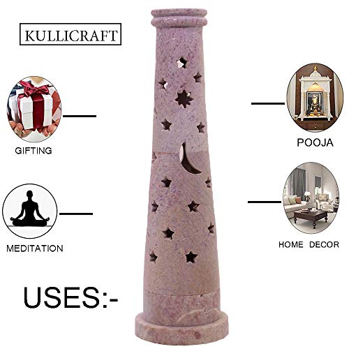 Kc Kullicraft Marble Soapstone Incense Stick Holder | Candle Stick Burner | Tea Light Stand - Perfect Ash Catcher With Handmade Carving For Gifting. Decorative Home Decor. (3 X 3 X 10.5 Inches) #TOP7