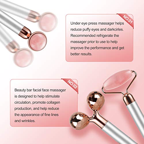 3-In-1 Electric Jade Roller 3D Roller Facial Roller & Face Massager, Rose Quartz #TOP6