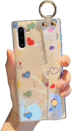 Lastma Funda para Samsung Galaxy Note 10 linda con correa de muñeca, función atril para Galaxy Note 10, funda con purpurina brillante de dibujos
