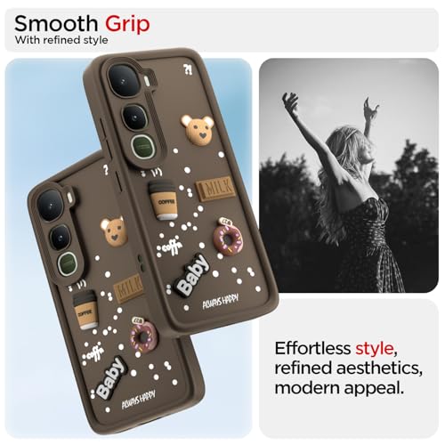 Image of Pikkme Back Cover for Vivo Y400 5G | 3D Bear Silicone Cute & Fun Coffee Cartoon | Full Body Protection Bumper Case (Brown)