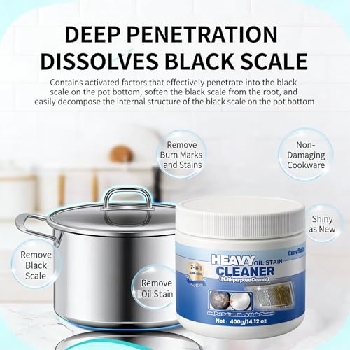 Curvflatn Heavy Oil Stain Cleaner, Pot Bottom Black Stain Cleaner,Stainless Steel Cleaning & Polishing, Powerful Kitchenware Cleaner, Multi-purpose Cleaner for Cookware (400, Grams)