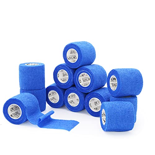 OK TAPE Adhésif Auto-Bandage 12 Rouleaux, 5cm x 4.5m Non Tissé Sport Pack Tape, Veterinary Pack pour Pouce Poignet Cheville, Bleu