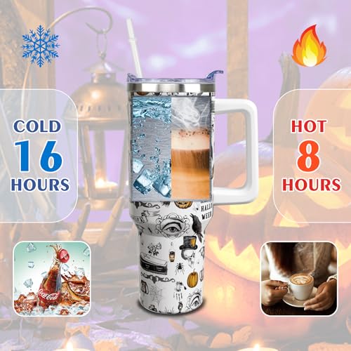 qoepfnsh Halloween Tumbler 40 oz Tumblers with Handle and Straw Goth Gothic Stainless Steel Insulated Coffee Cups Mugs Halloweens Gifts Stuff for Women Girls by qoepfnsh - Used condition - Image 3