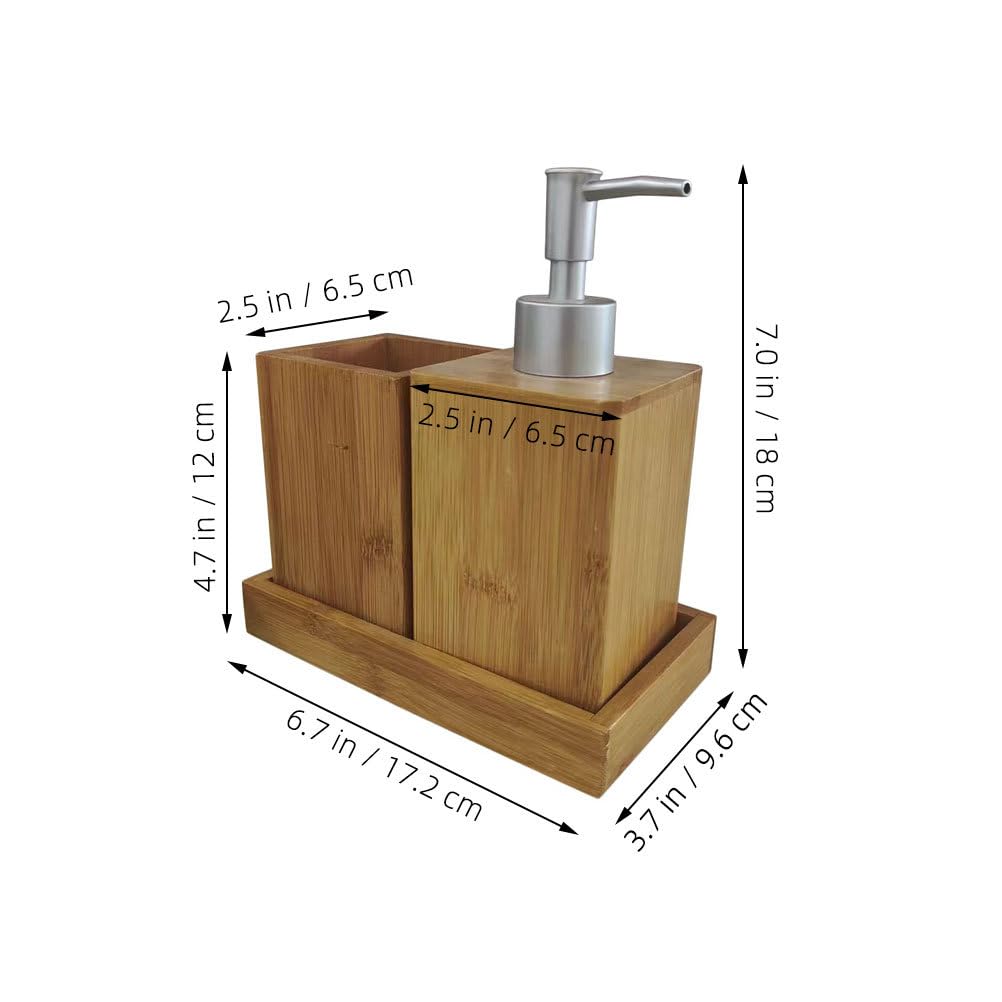 IMIKEYA Accessori da bagno in bambù Set multifunzionale con dispenser di sapone e portaspazzolino bicchiere per risciacquo e base materiale resistente e design elegante per la casa
