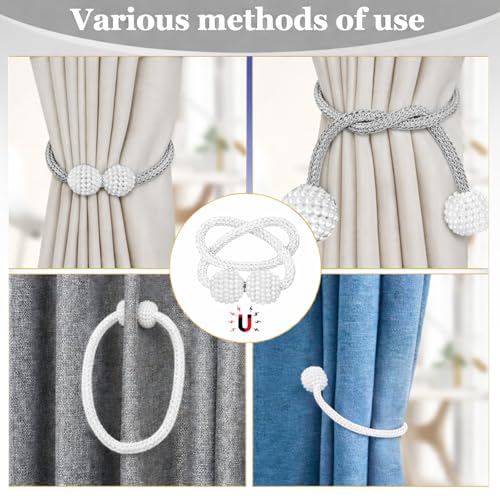 Image of 2Pack Magnetic Curtain Tiebacks, Curtain Tiebacks Buckles Holdbacks Holder Hooks Clip,Decorative Drape Handmade Curtain Tie Back(Grey White)