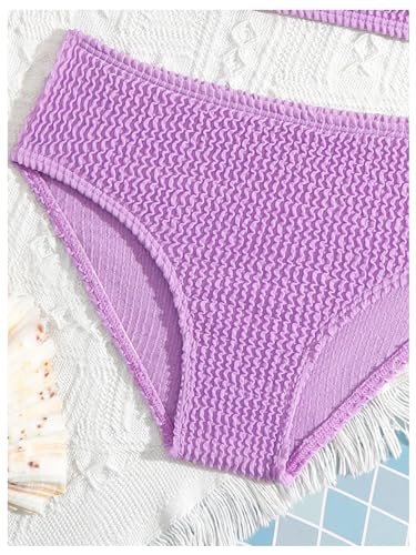 Image of WDIRARA Girl's Smocked Bikini Set Spaghetti Strap Swimsuit Two Piece Bathing Suit Purple 4Y