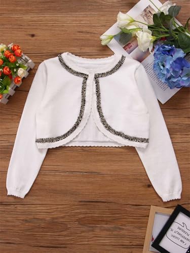 Kids Girls Long Sleeves Open Front Bolero Shrug Knitted Jacket Cropped Sweater Tops Outerwear Fall Winter4