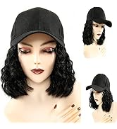 Baseball Cap Wig with Hair Extensions 10 Inch Short Straight Natural Bob Wig Adjustable Baseball ...