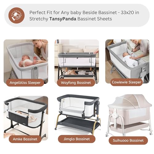 Image of Muslin Bassinet Sheets for Angelbliss, Cowiewie, Amke, Jimglo, Suihuooo, Wayfong Baby Bassinet Bedside Sleeper by TansyPanda, 3PC, 20x33in, Ultra Soft, Breathable, Snug Fit, Unisex Boys Girls, Brown