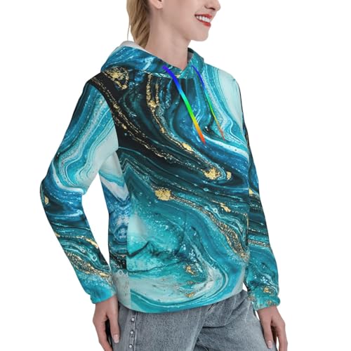 Sweat à capuche marbre turquoise pour vos sorties fraîches d'automne