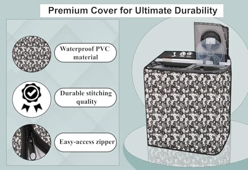 Image of Stylista Washing Machine Cover Compatible for Godrej 9 KG Semi-Automatic Top Loading WSEDGEPRO900ESLISP, Floral Pattern Grey White