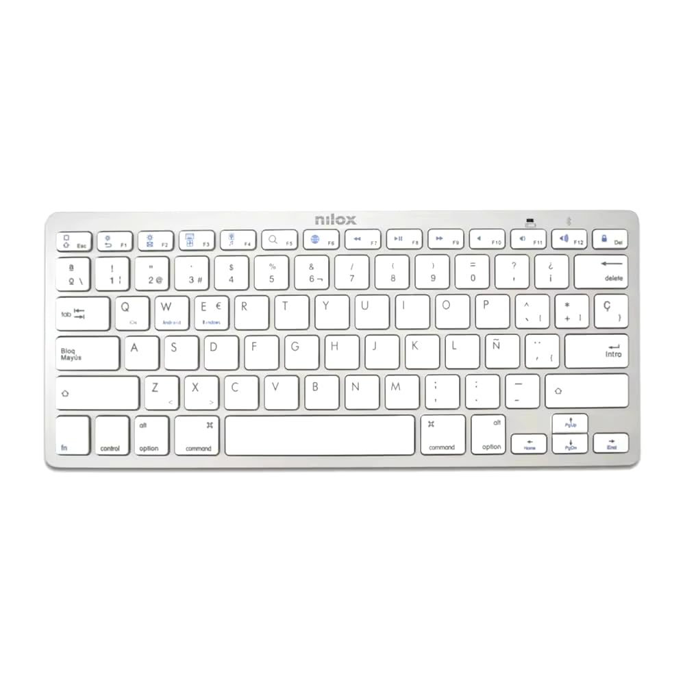 DOKI Nilox NXKB01S Mini Teclado Inalámbrico Teclado Bluetooth Universal QWERTY Español Compatible con Windows, Android, iOS, Color Plata