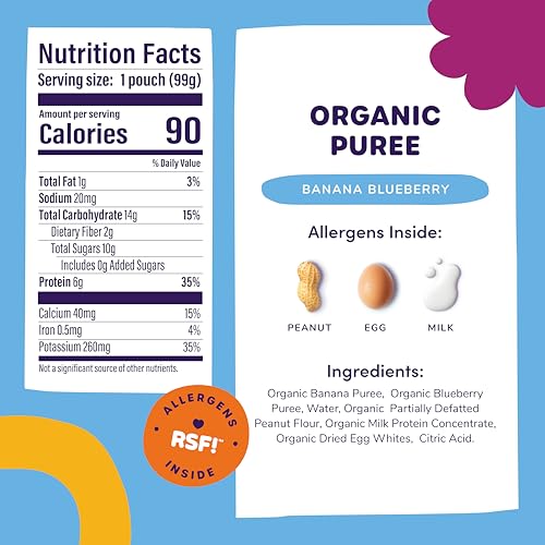 Ready Set Food Stage 2 Mix-ins and Organic Puree Pouch Baby Food Bundle with Top 3 Allergens: Organic Peanuts, Milk & Eggs