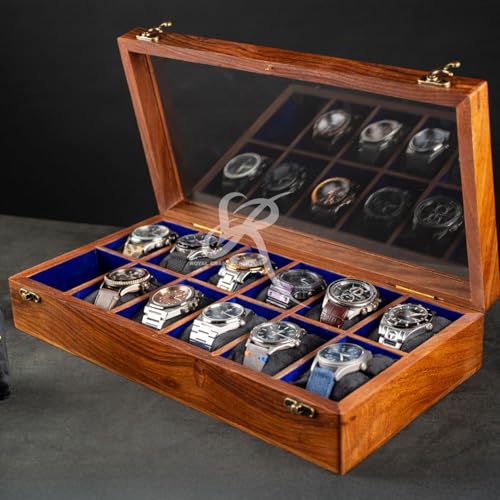 Image of Royal Craft Expertise Wooden Watch Box for Men - Indian Rosewood Timepiece Organizer with Hinged Lid - Display Case and Storage Box - Best gift for him (Dark Ivory)