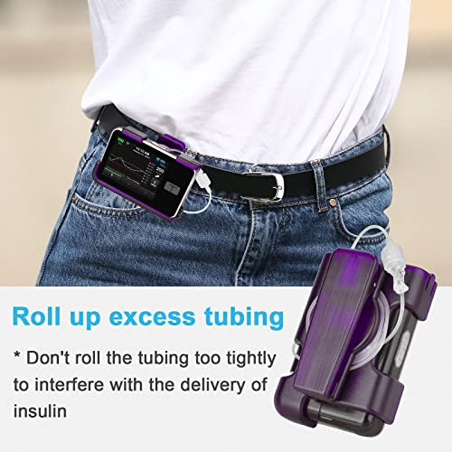(Upgrade) iGuerburn tSlim X2 Pump Case with 360°Rotating Clip, Tandem tSlim Pump Holder Spool Up Excess Tubing, t Slim G4 Pump Accessories t:Holster Smooth Edges Won't Peel Off Screen Cover(Purple)