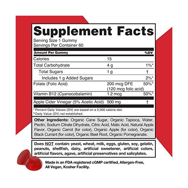 Apple-Cider-Vinegar-Gummy-Vitamins-by-Goli-Nutrition-Immunity-Detox-1-Pack-60-Count-with-The-Mother-Gluten-Free-Vegan-Vitamin-B9-B12-Beetroot-Pomegranate Goli Apple Cider Vinegar Gummy Vitamins - 60 Count - Vitamin B12, Gelatin-Free, Gluten-Free, Vegan & Non-GMO