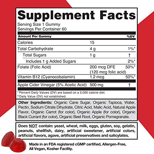 Goli Apple Cider Vinegar Gummy Vitamins 60 Count Vitamins B9 & B12