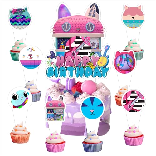 25pcs Cartoon G-B Birthday Decorations with 24pcs Cupcake Toppers 1pcs Cake Topper for Birthday Party Supplies.