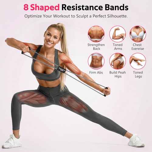 Image of Figure 8 Resistance Bands with Handles, 3 Levels Latex Exercise Stretch Bands