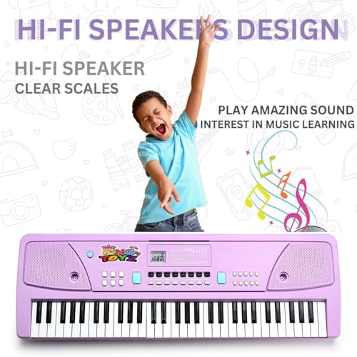 Image of Piano Keyboard with Mic | 61 Keys, 10 Rhythms, 16 Tones, 6 Demo Songs & 8 Percussions | Electronic Musical Toy for Boys & Girls | Educational & Recording Keyboard for Beginners-Purple