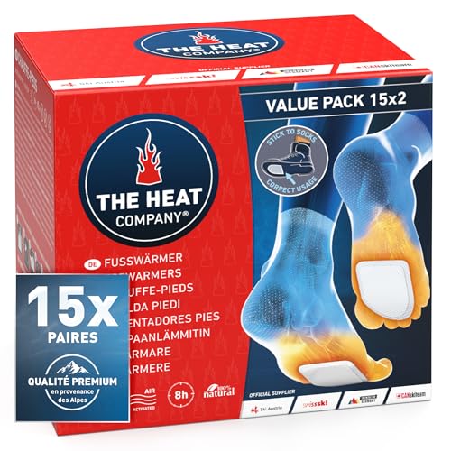 THE HEAT COMPANY Chauffe-Pieds - 15 Paires - Extra Chaud - adhésif - 8 Heures de Chaleur - Chaleur immédiate - autochauffante - purement Naturel - pour...