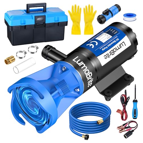 12V Macerator Pump for RV/Caravan – Self-Priming, Portable, 12 GPM, 10 ft Lift, 4-Minute Empty, Includes Protection Kit, Storage Box and Hose