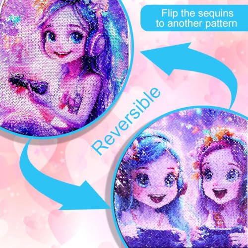 Image of CCJPX 3Pcs Mermaid Backpack for Girls, 16 inch Kids Sequin Bookbag with Lunch Box, Cute Water Resistant Schoolbag for Preschool Kindergarten Toddler(Purple)
